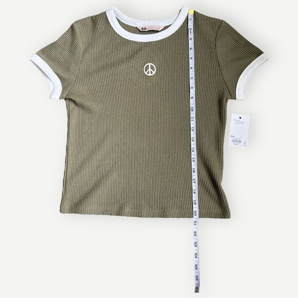 SO Girls Short Sleeve Waffle Knit Peace Sign Ringer Tee. Youth Large. NEW. - Picture 4 of 8